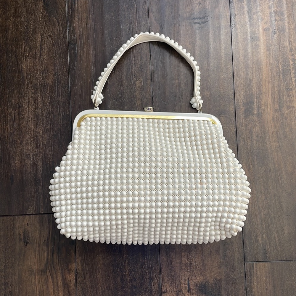 VINTAGE GRANDEE BEADS Handbag/Mod Popcorn Beads on Fabric